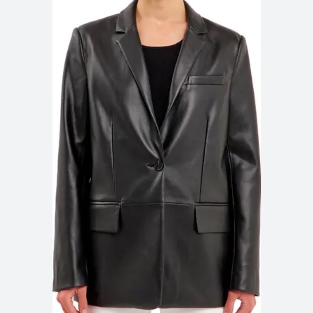 Endless Rose Faux Leather Blazer Black Oversized Jacket Lined Sz M NEW - Picture 2 of 14